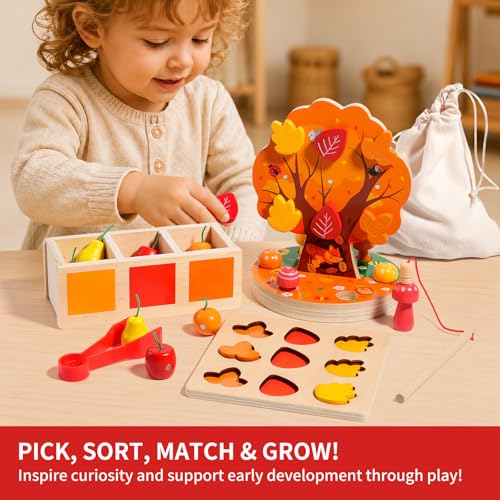 INIFEIDALA Montessori Toys for 3 4 5 6 Year Old - Fine Motor Skills Toy - size: Apple Picking