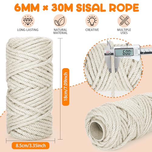 98FT 1/4 Inch Cat Scratching Sisal Rope for Cat Trees & Posts - color: White, size: 98ft