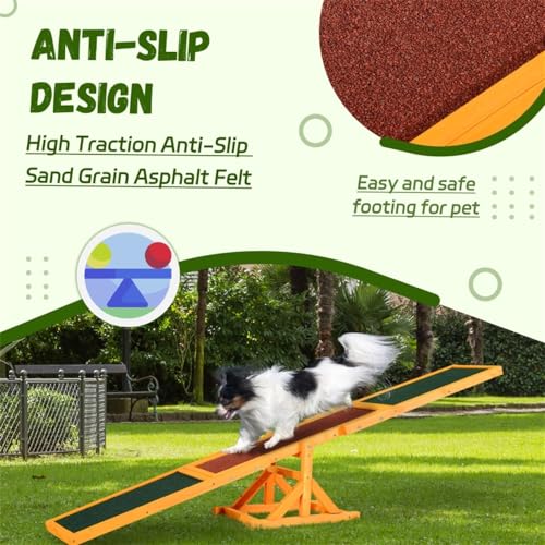 Wooden Dog Agility Seesaw for Training and Exercise, Platform Equipment Run Game Toy, Weather Resistant Pet Supplies Gray 71" L x 12" W x 12" H