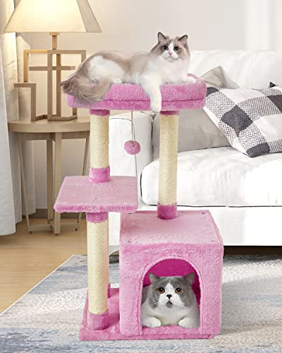 Cute Cat Tree Kitten Cat Tower Condo Cat Furniture Sisal Scratching Posts P - color: Pink