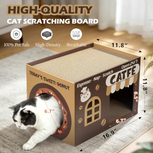 Cardboard Cat Scratcher House, Corrugated Scratching Pad with 2 Pads, Brown - size: New-Brown