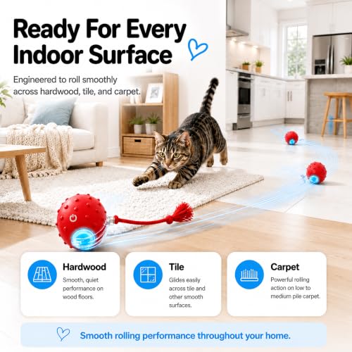 AWISH Cat Enrichment Toy, Interactive Rolling Ball for Indoor Cats - color: RED