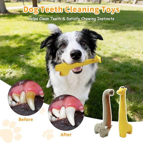Latex Squeaky Dog Toys, 2 Pack Soft Rubber Dog Chew Toys, 9.5" Standing Stick Animal Pet Toy to Keep Them Busy, Interactive Fetch Squeak Toy for Puppy Small Medium Dogs