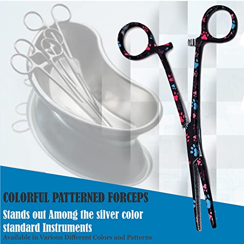 Dog Pet Ear/Nose Hair Puller Grooming Hemostat Locking Forceps Pliers, 5.5" (14cm), Straight (Black Multi Paws) - color: Black Multi Paws