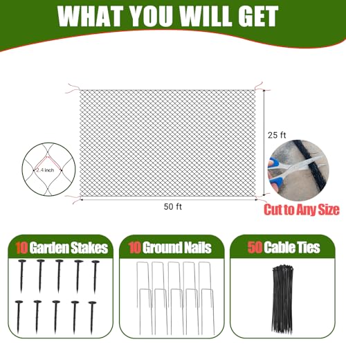 Bird Netting for Chicken Coop Run, 25x50 Ft Heavy Duty Poultry Netting - size: 2.4", 25' x 50'