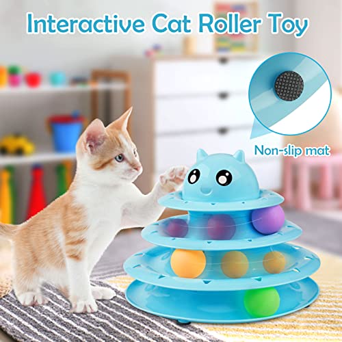 UPSKY 20 PCS Cat Toys Set with Teaser, Mice, Spring, and Various Ball Toys - color: B-Blue