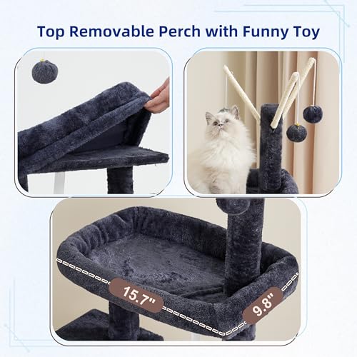 Gitelsnour Cat Tree Tower for Indoor Cats, Top Platform with Toy, GCT006SG - color: Smoky gray, size: 47.24 inches
