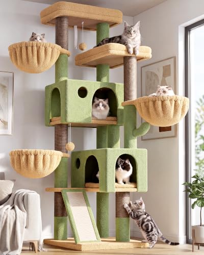 Globlazer Large Cat Tree 72in Tall Cat Climbing Tower, F72G, Cactus - color: Green