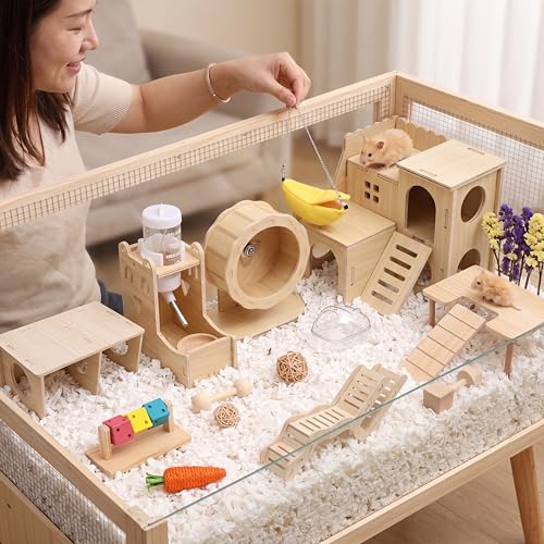 Leinuosen 19 Pcs Hamster Cage Accessories Exercise Wheel Platform Hideout