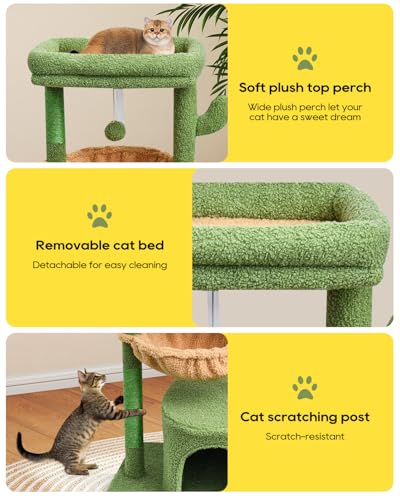 SYANDLVY Cactus Cat Tree for Indoor Cats, Green Activity Tower for Kittens - color: Green