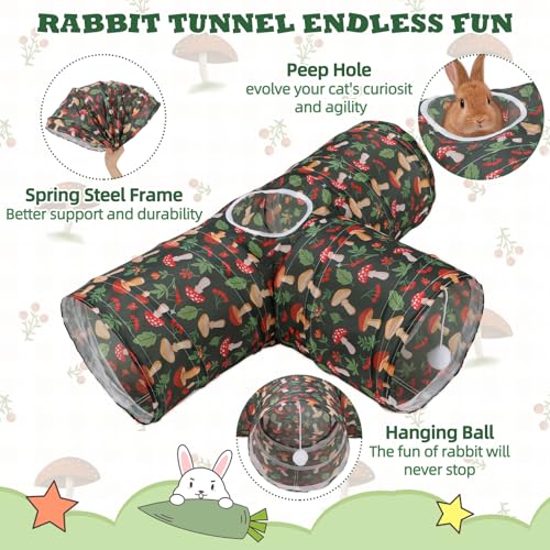 BWOGUE Bunny Tunnels & Tubes, 3-Way Collapsible Rabbit Hideout for Bunnies - color: Mushroom