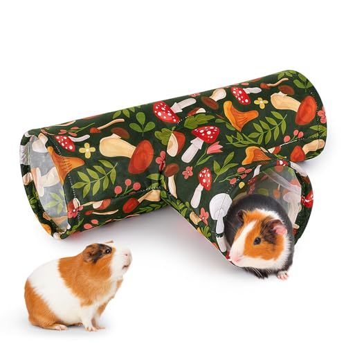 Bienbee Guinea Pig Tunnel, 3 Way Washable Guinea Pig Hideout,Foldable Rabbit Tunnel Guinea Pigs Toys for Bunny Hamster Chinchilla Ferret Rabbit Guinea Pigs Accessories Mushroom