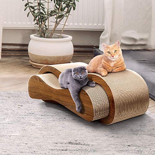 Simple Deluxe 2 In1 Cardboard Cat Scratcher,Large Scratching Board for Scraching & Napping, 100% Recyclable & Reversible Horizontal Scratch Pad Couch Lounger for Cats, 27.56 x9.45 x8.86 inch - color: 2 IN 1 L-Wood Pro