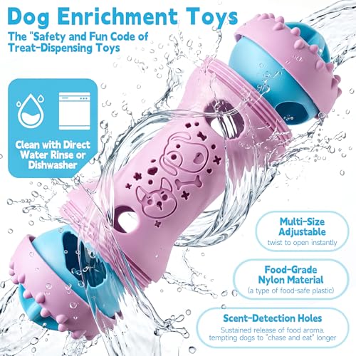 PETSTA 2 Pack Dog Puzzle Toys, Adjustable Treat Dispensing Slow Feeder Toy, Interactive Dog Enrichment Toy for Brain Stimulation and Boredom Relief - color: 2 Pack(Blue & Purple)