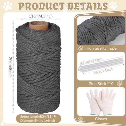 Natural Sisal Cat Rope for Posts, 1/4in ×164ft, Grey - color: Grey, size: 1/4in ×164ft