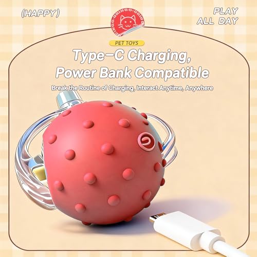 Interactive Cat Toy, Auto Chirping Ball w/ 3 Tails, Self Play Indoor - color: P02 Red