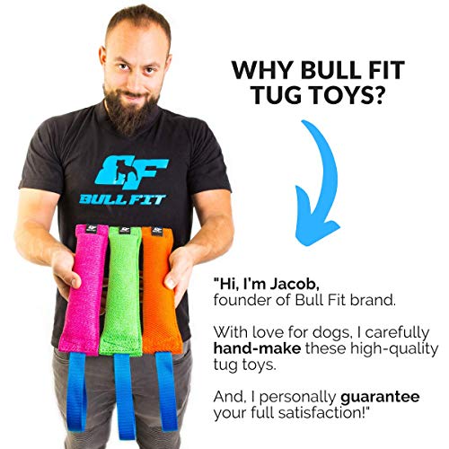 Bull Fit K9 Dog Bite Tug Toy with 2 Strong Handles - Made of Durable & Tear-Resistant French Linen - Perfect for Tug of War, Fetch & Puppy Training - Ideal for Medium to Large Breeds - color: Pink