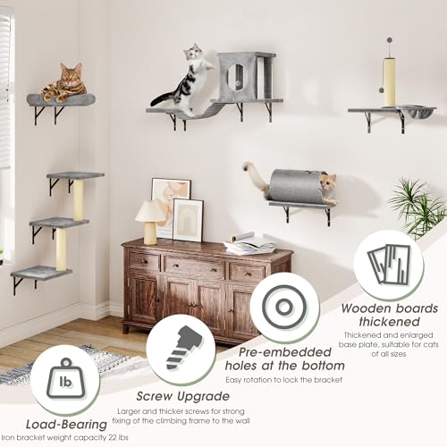 7-in-1 Cat Wall Shelves, Space-Saving Wall Mounted Cat Shelves - color: Gray
