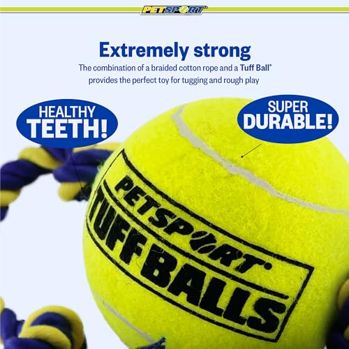PetSport Mega Tuff Ball Tug Dog Toy - Mega Tennis Balls for Large Dogs, Dog Tug Toys, Great for Boredom & Aggressive Chewers, Dog Toy, Certified Non-Toxic, Won’t Wear Down Teeth - 6" - size: 6 inch (Pack of 1)