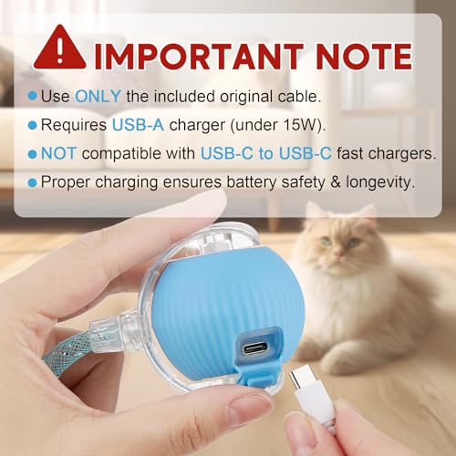 Interactive Cat Toys for Indoor Cats & Dogs, Agile Moving Cat Ball with Elastic Mesh Tail, Rechargeable Enrichment Toys, Smart Automatic Rolling Pet Ball Toys for Bored Indoor Dogs & Cats (Blue)