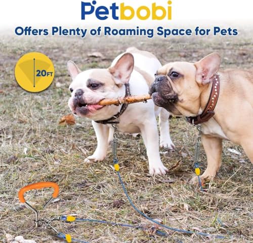 Petbobi Dog Tie Out Cable and Stake, 20ft Heavy Duty Dog Leads for Yard - color: Blue, size: 20 ft (120 lbs)