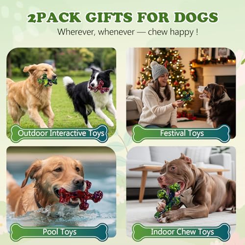 2Pack TreeBone Indestructible Dog Chew Toys for Aggressive Chewers - color: RedGreen