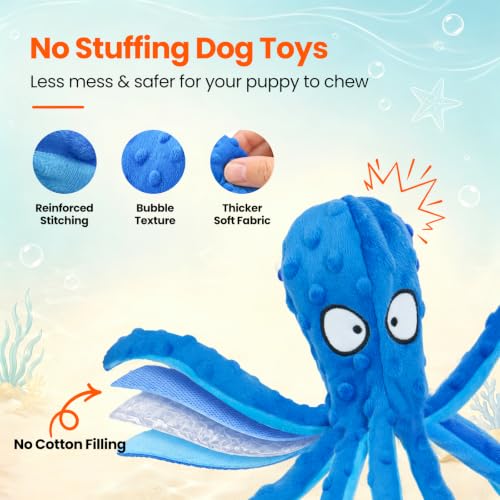 HGB Squeaky Dog Toys No Stuffing Octopus Crinkle for Large Medium Small Dog - color: Octopus Purple & Blue