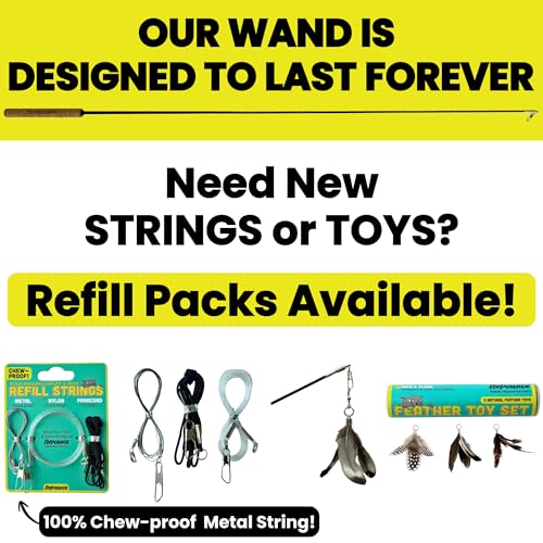 Forever Stick Cat Wand Toy, 3 Strings, Chew Proof Metal Wire - size: Forever Stick and Chew-proof String