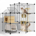 3-Tier DIY Indoor Cat Cage with Skylight, Accommodates Multiple Pets; Foldable Large Cat Cage Enclosure (with Litter Box Area); 43.7-Inch Metal Wire Cat Bed Habitat