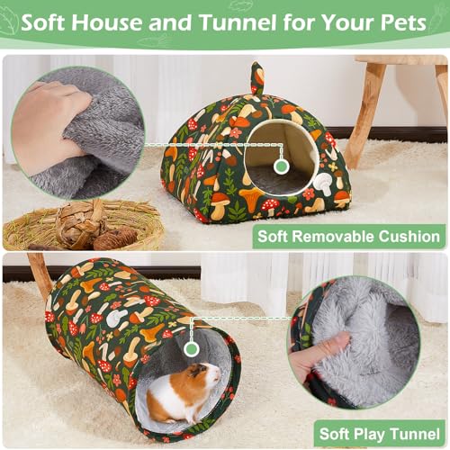 Bienbee Guinea Pig Hideout, 2 Piece Washable Set for Small Animals Large - color: Green Mushroom, size: Large(9.4"L x 9.4"W x 7.9"H)