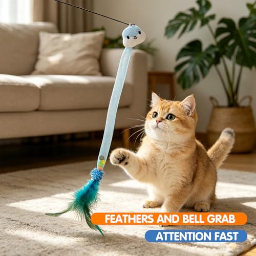 Cat Teaser Toys with Feathers and Bells, Flexible Tube 4-Pack - style: Snake shaped-4pcs