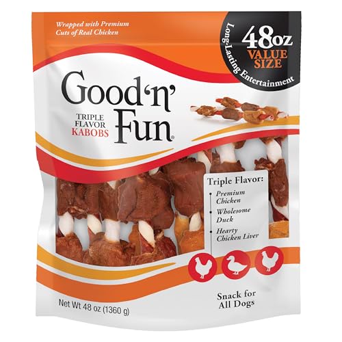 Good N Fun Kabobs Long-Lasting Dog Treat with Real Protein, 48 oz (4 Pk) - size: 3 Pound (Pack of 4)