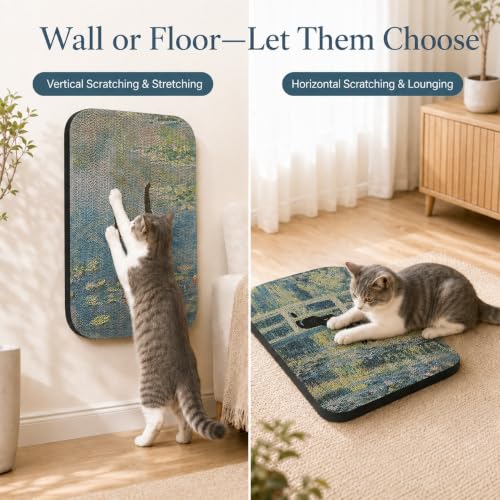 2 Pack Cat Wall Scratcher, Art Cat Scratching Board for Cats - color: Pond & Bridge New