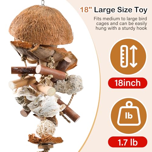 18" Natural Bird Toy for Medium & Large Parrots,Multi-Texture Chew & Forage