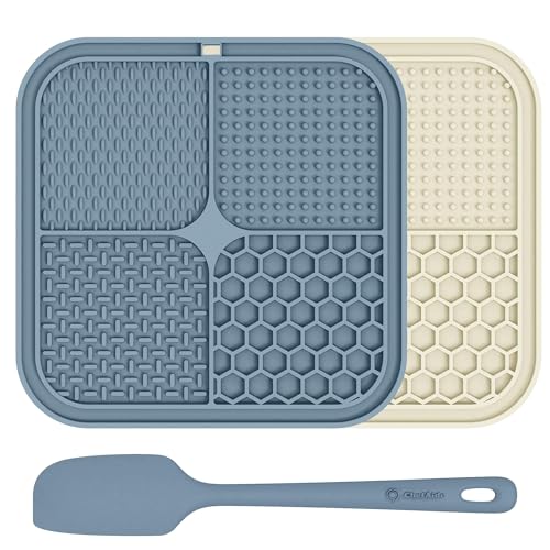 ChefAide 2 Pack Lick Mat for Dogs, Cats & Puppies with Suction Cups - color: Blue & Beige