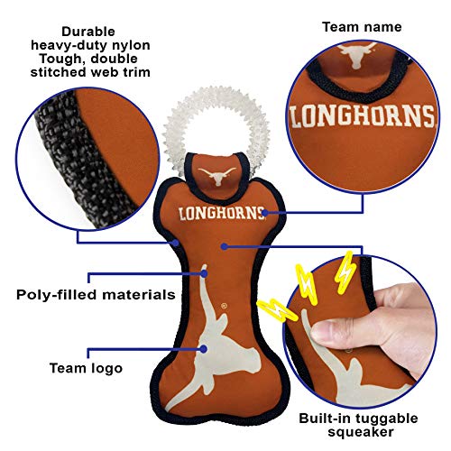 Pets First NCAA Texas Longhorns Dental Dog TUG Toy with Squeaker. Tough PET Toy for Healthy Fun, Teething & Cleaning Pets Teeth & Gum - color: Texas Longhorns