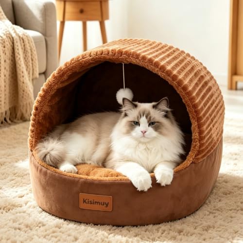 Cat Bed Cave with Pillow & Cat Toys, Cat Bed for Indoor Cats & Dog - size: M-17.7IN