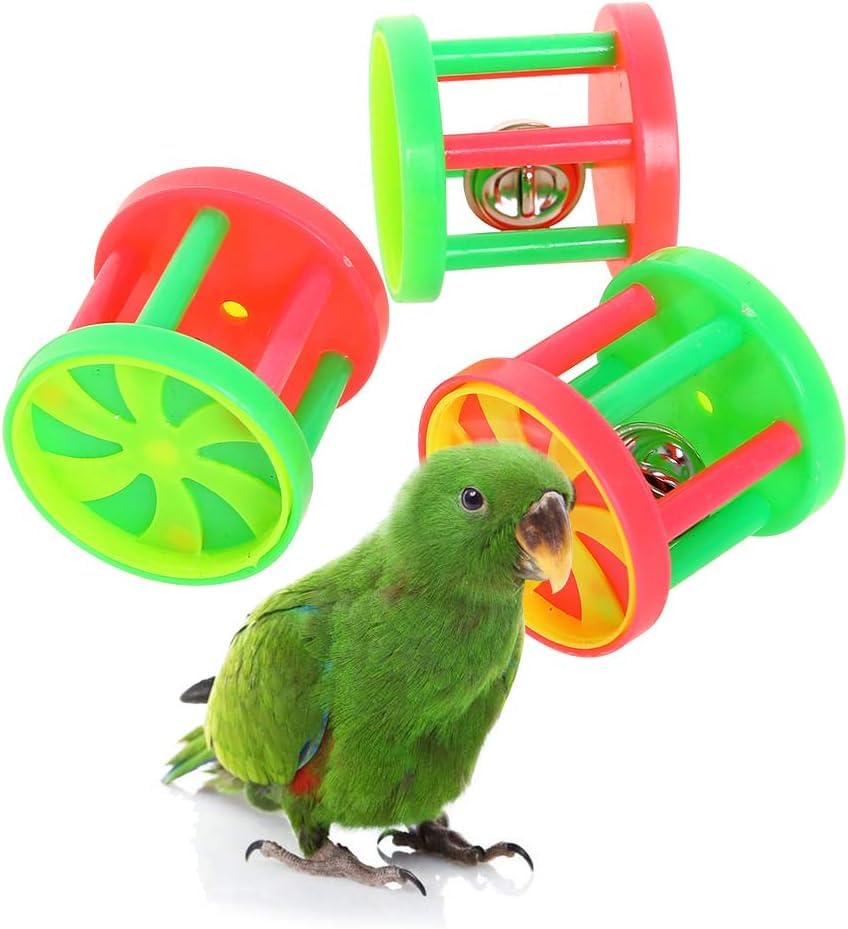 QBLEEV Bird Roller Rattles Toys, Parrot Foot Toys, Foraging Chewing Bell Training Trick Toys, Birds Play Gym Activity Center Cage Accessories for Small Parrots-3 Pack - color: Roller Rattles