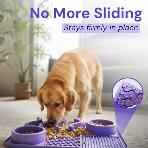 Dog Lick Mat with Strong Suction Cups, Slow Feeder for Dogs, Anxiety & Boredom Relief, Enrichment Licking Mat with Bowl & Spatula, Non-Slip Silicone, Dishwasher Safe