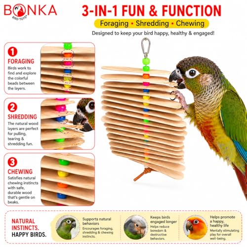 Bonka Bird Toys 867 Big Natural Stick Bird Toy 9.5" x 6" Natural Wood Metal and Plastic Interactive Chew Toy for Medium Parrots Beak Conditioning Climbing and Enrichment - size: Pack of 1