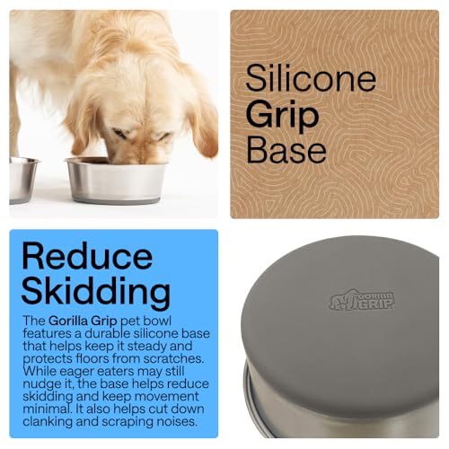 GORILLA GRIP Dog Bowl, Food Grade Stainless Steel Water Bowls, 4 Cup Gray - color: Gray, size: 4 Cup - Single Bowl