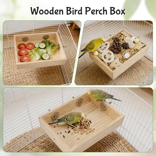 Bird Foraging Toys Box, Wooden Foraging for Bird, Wood Color M - color: Wood Color, size: Medium