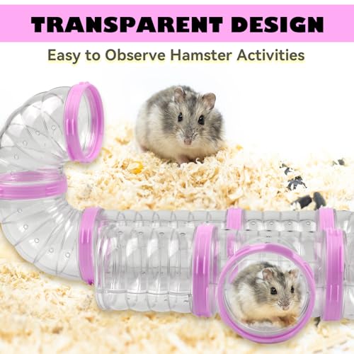 Dwarf Hamster Tubes and Tunnels Set Mouse DIY Toy Transparent Tube Pet Cage Connection Tunnel Kit Syrian Hamster External Accessories Adventure Pipe for Mice Rat(Pink) - color: 【Pink】