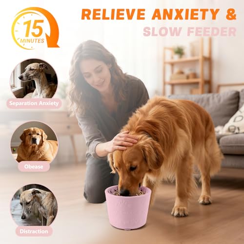 Dog Slow Feeder Lick Bowl, Silicone Dog Bowl with Strong Suction, Pink - color: Pink