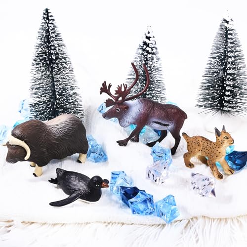 SIENON 60Pcs Mini Arctic Figures with Winter Animals Toy for Kids - style: Polar