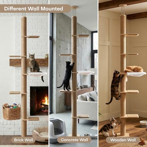 Floor to Ceiling Cat Tree,5 Tier Adjustable Height Climbing Tower - size: Floor to Ceiling