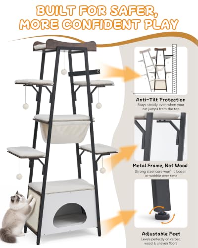 74 in Modern Cat Tree Tower Heavy Duty Metal Frame - color: Green, size: 74" H