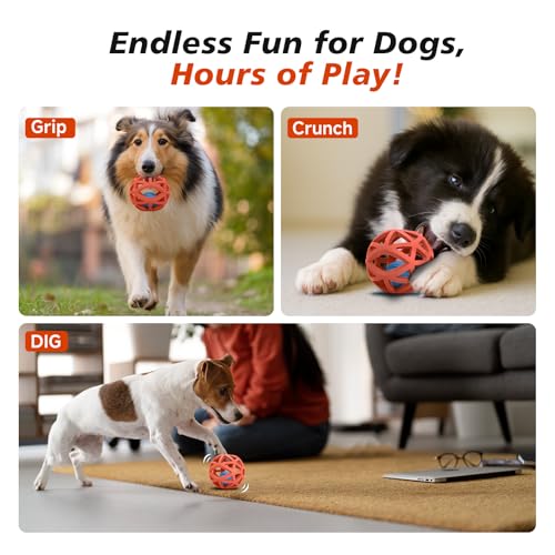 Interactive Dog Toy, Smart Jumping Bouncing Ball Inside Durable Rubber Shell, Automatic Moving Vibrating Ball for Medium/Large Dogs, Dog Enrichment Toy to Keep Them Busy (Red & Blue)