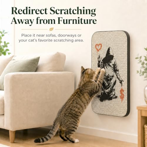Cat Wall Scratcher, Art Cat Scratching Board for Indoor Cats - color: Love Over Money