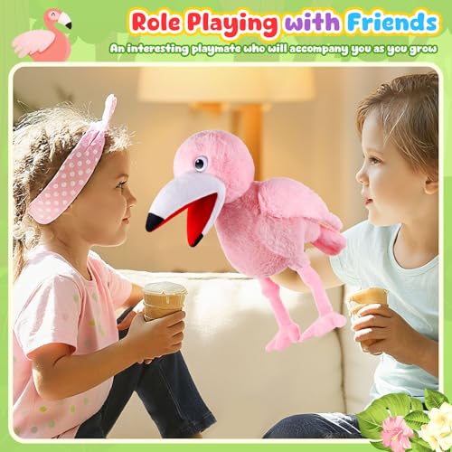 Animal Hand Puppets 11 Inch Bird Plush Toucan Owl Eagle Parrot Flamingo Peacock Puppet Toys Role-Play Puppets for Kids Storytelling Imaginative Pretend Play Teaching Preschool(Flamingo) - style: Flamingo